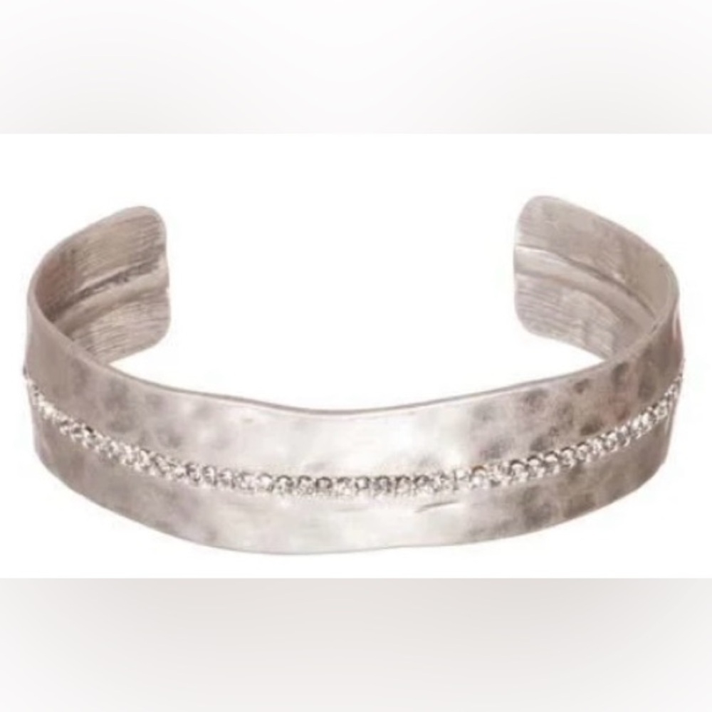 Artisan Handmade in Turkey Hammered SILVER CRYSTAL CUFF Bracelet Jewelry